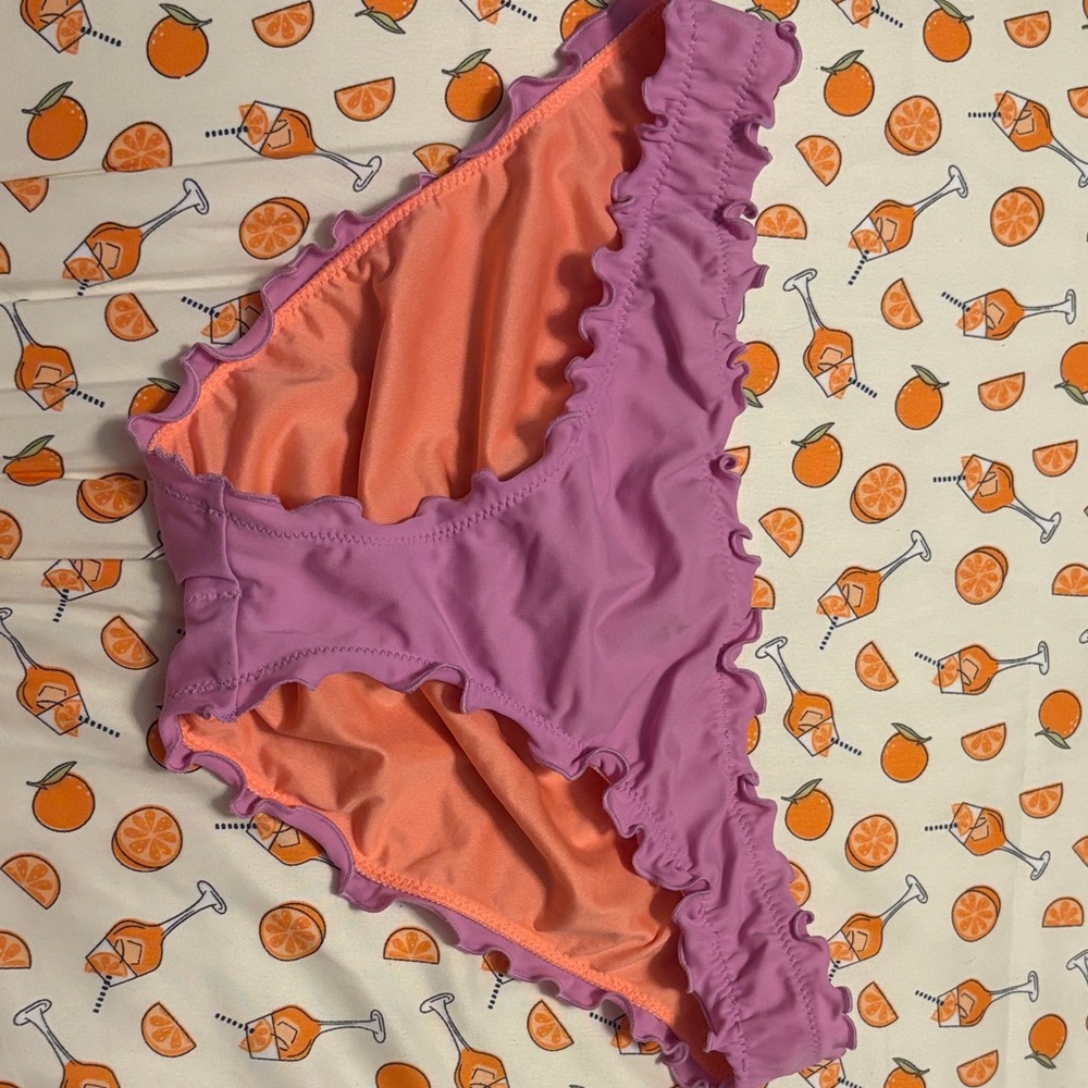 Victoria's Secret Two-Tone Ruffle Bikini Bottoms in Purple and Orange